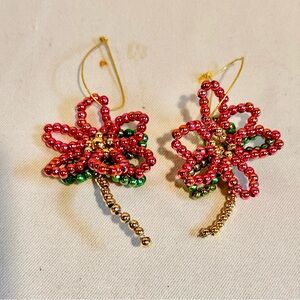 Vintage Floral Beaded Ornaments or Earrings in Pink and Gold